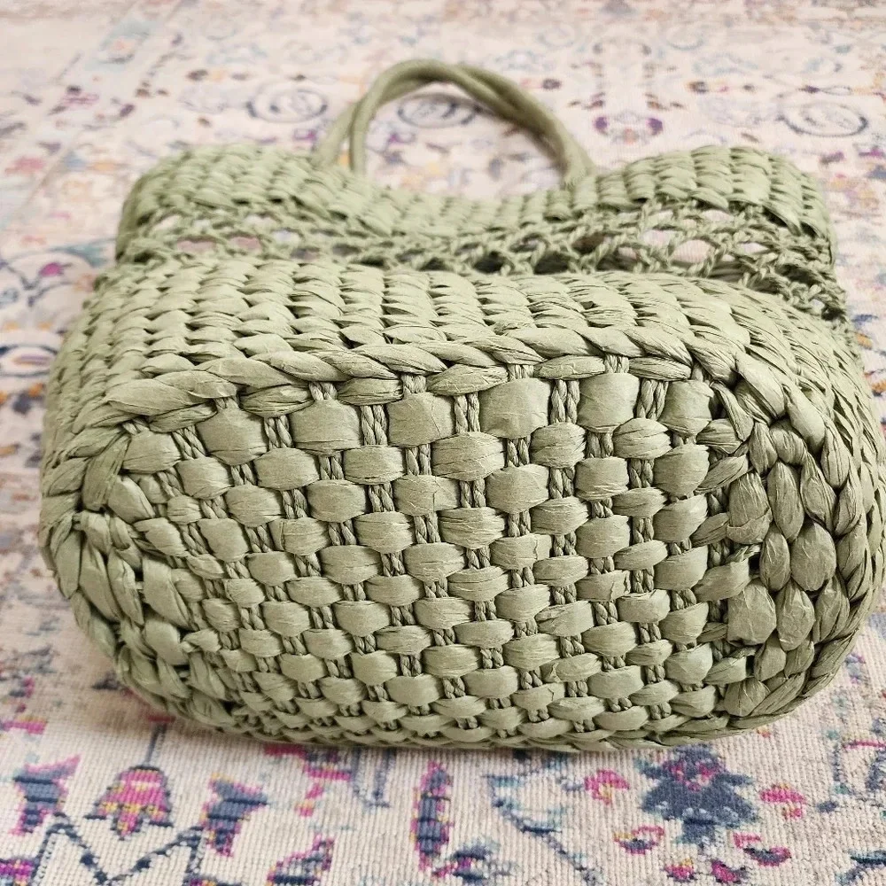 Wicker Beach Oversized Bag Sage Green Lightweight Summer Tote